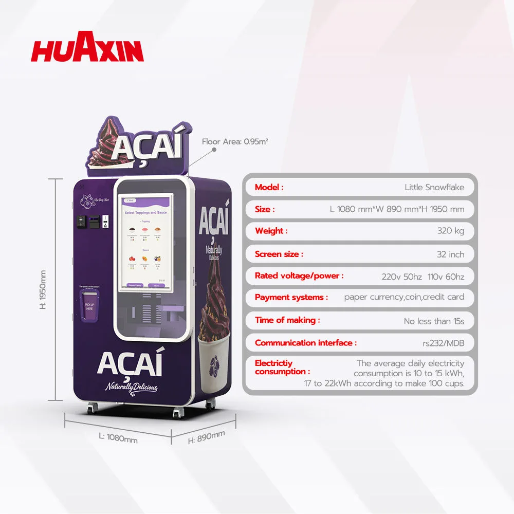 Huaxin’s B86 Max, B84, B85 and B86 offer UAE operators several ways to build a self-service frozen dessert point. The machines suit projects in Dubai and Abu Dhabi shopping malls, family entertainment centres, indoor areas at attractions and other managed retail locations. Customers order on a touchscreen, pay through the configured payment system and collect a freshly prepared dessert. Operators can review machine information remotely, while exterior graphics and customer-facing content can be adapted to the project. Model specifications, local payment compatibility and installation conditions should be confirmed before ordering. For semi-outdoor sites, Huaxin must review the exact environment and supplied configuration; standard outdoor, all-weather operation should not be assumed.