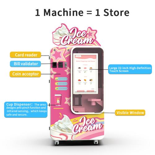 Automatic ice cream vending machine for shopping malls with cashless payment system
