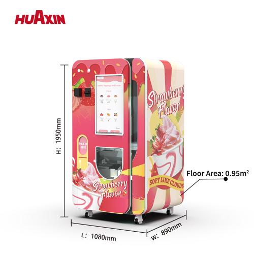 Huaxin automatic ice cream vending machine with 32 inch touchscreen ordering and 20L mix cylinder