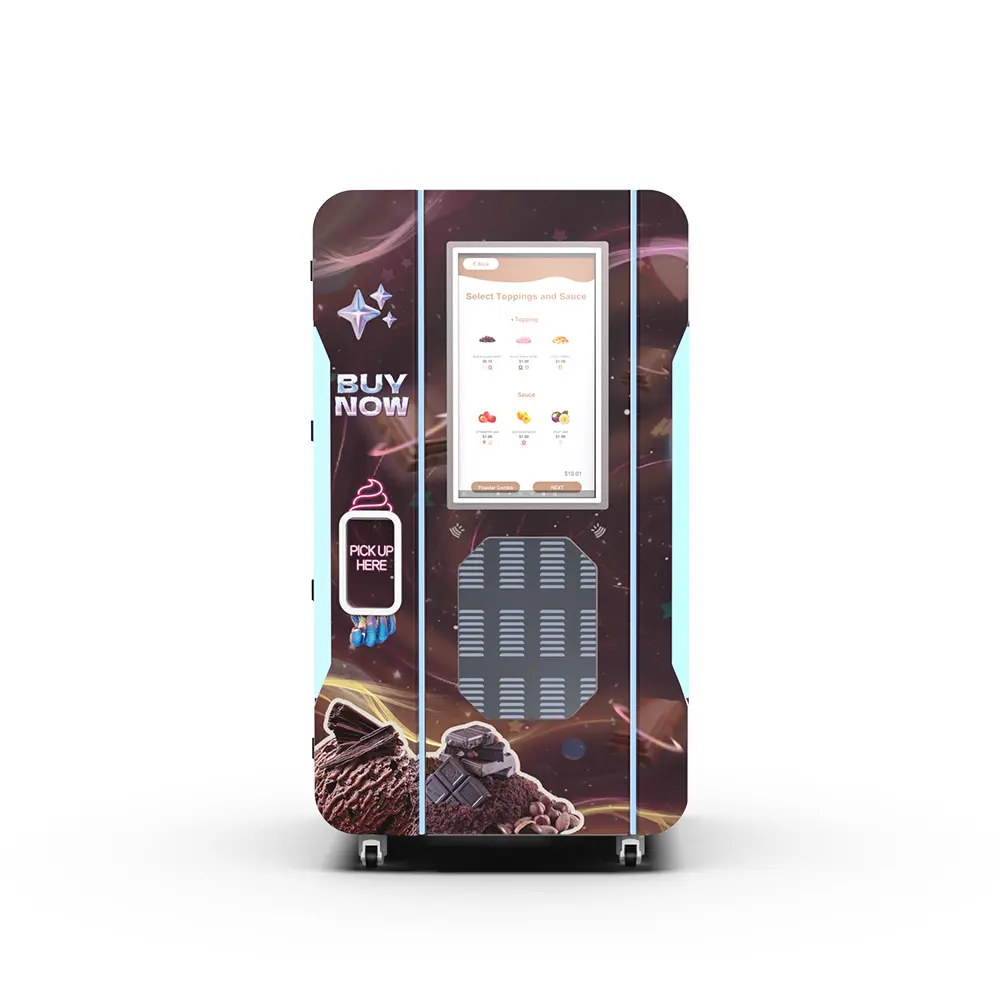 Clean self-service ice cream vending machine for waiting areas