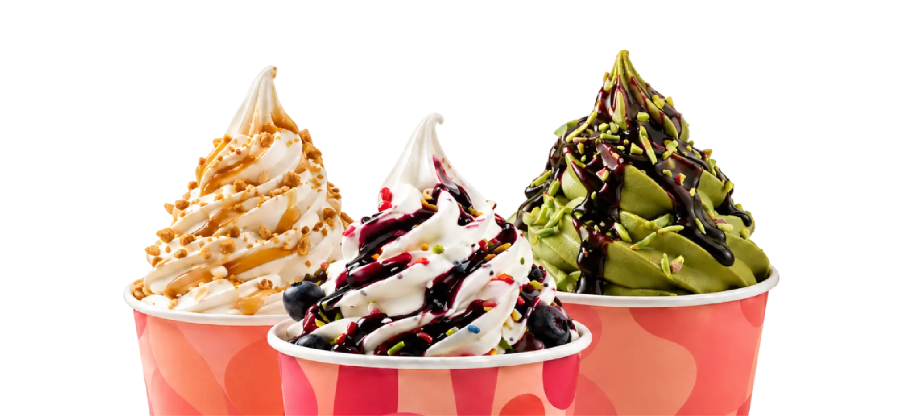 Three cups of soft ice cream